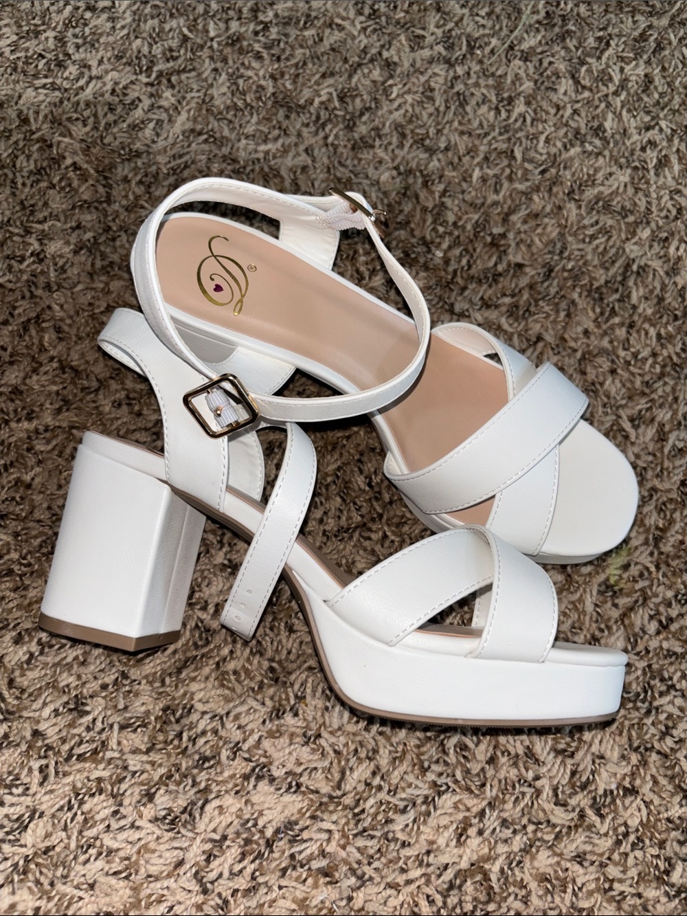 White Strappy Block Heel Sandals with Ankle Buckle